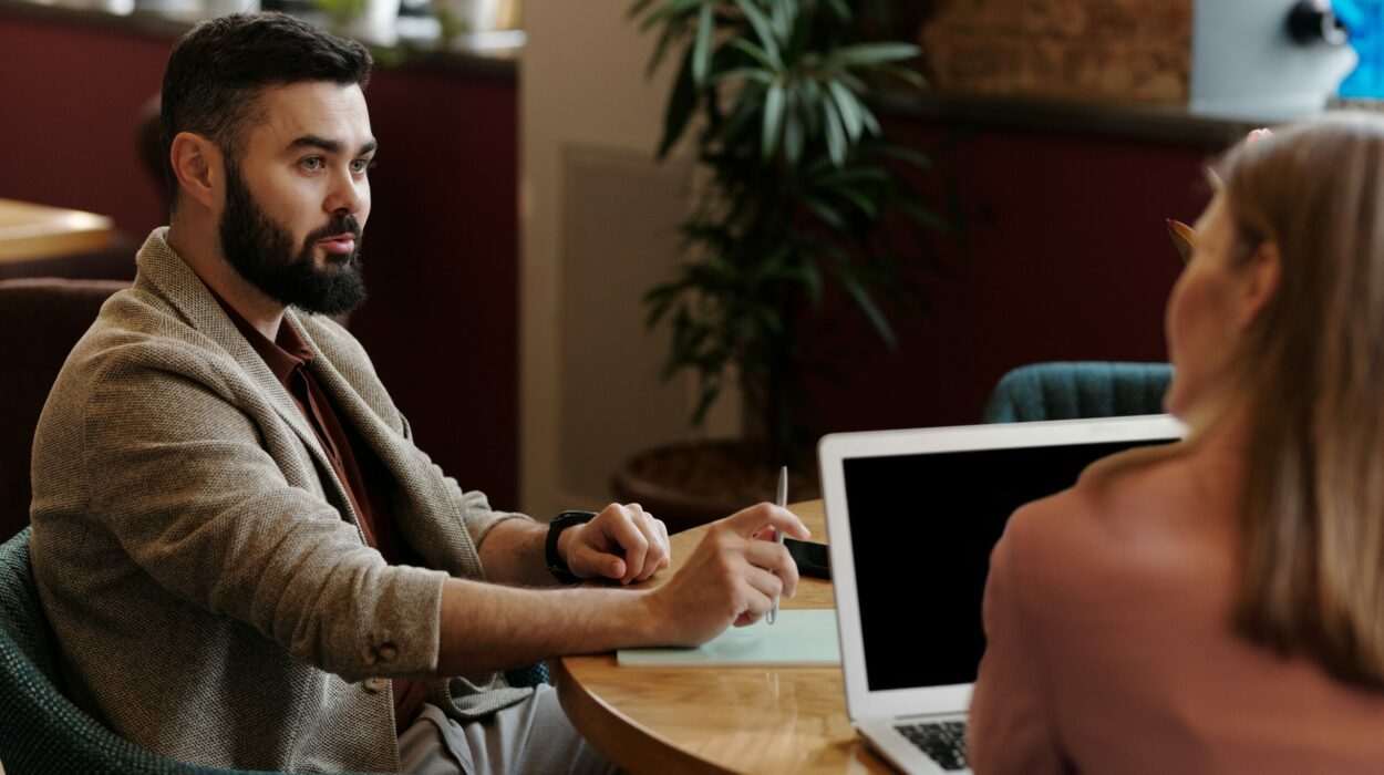 Business meeting between man and woman