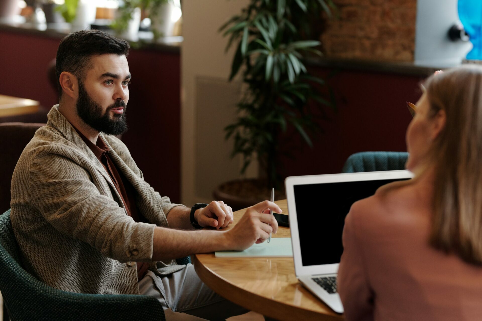 Business meeting between man and woman