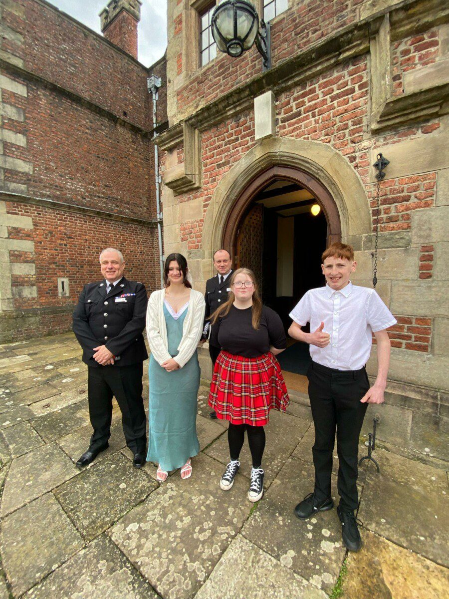 Arty, Ffion, McKenzie outside Brynkinalt hall