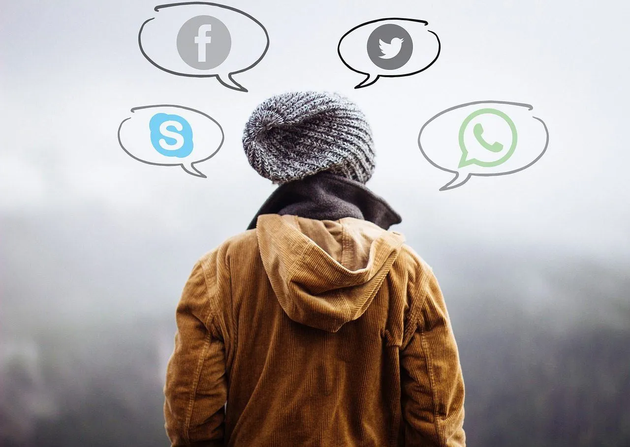 Stock - Human with Social Media Thought Bubbles