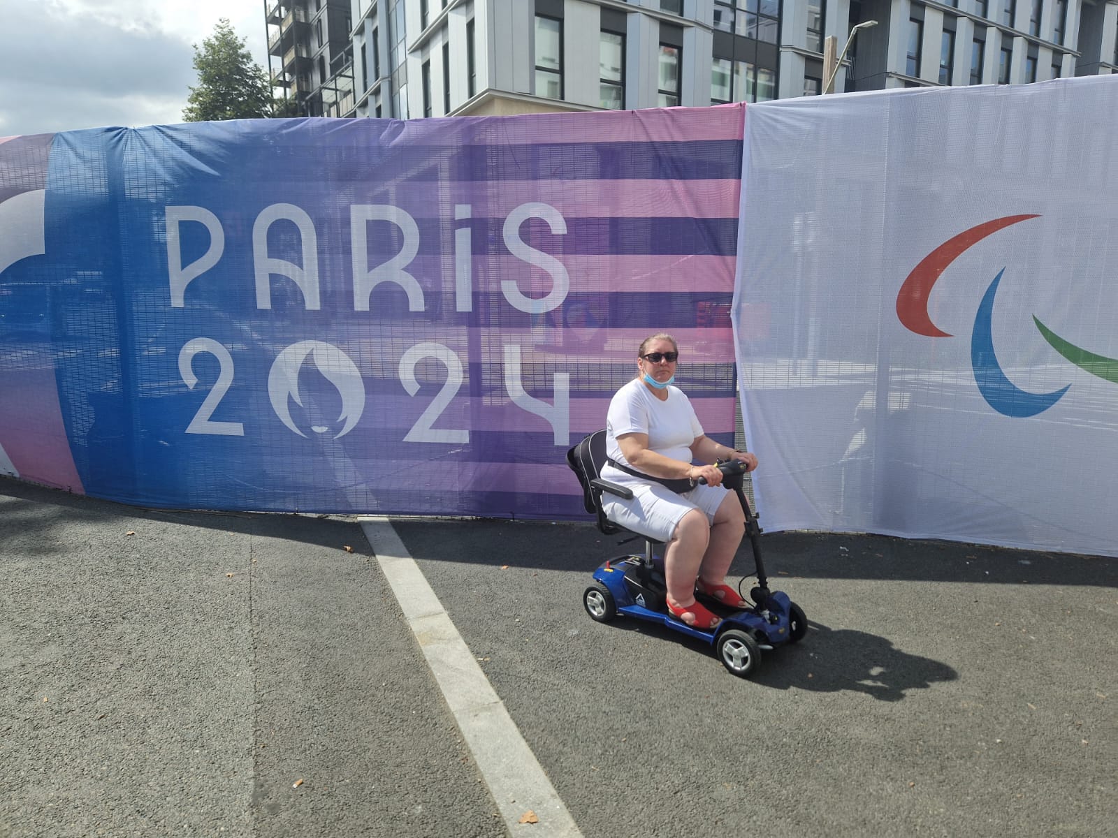 ShopMobility in Paris with Paula Fortune on a boot scooter