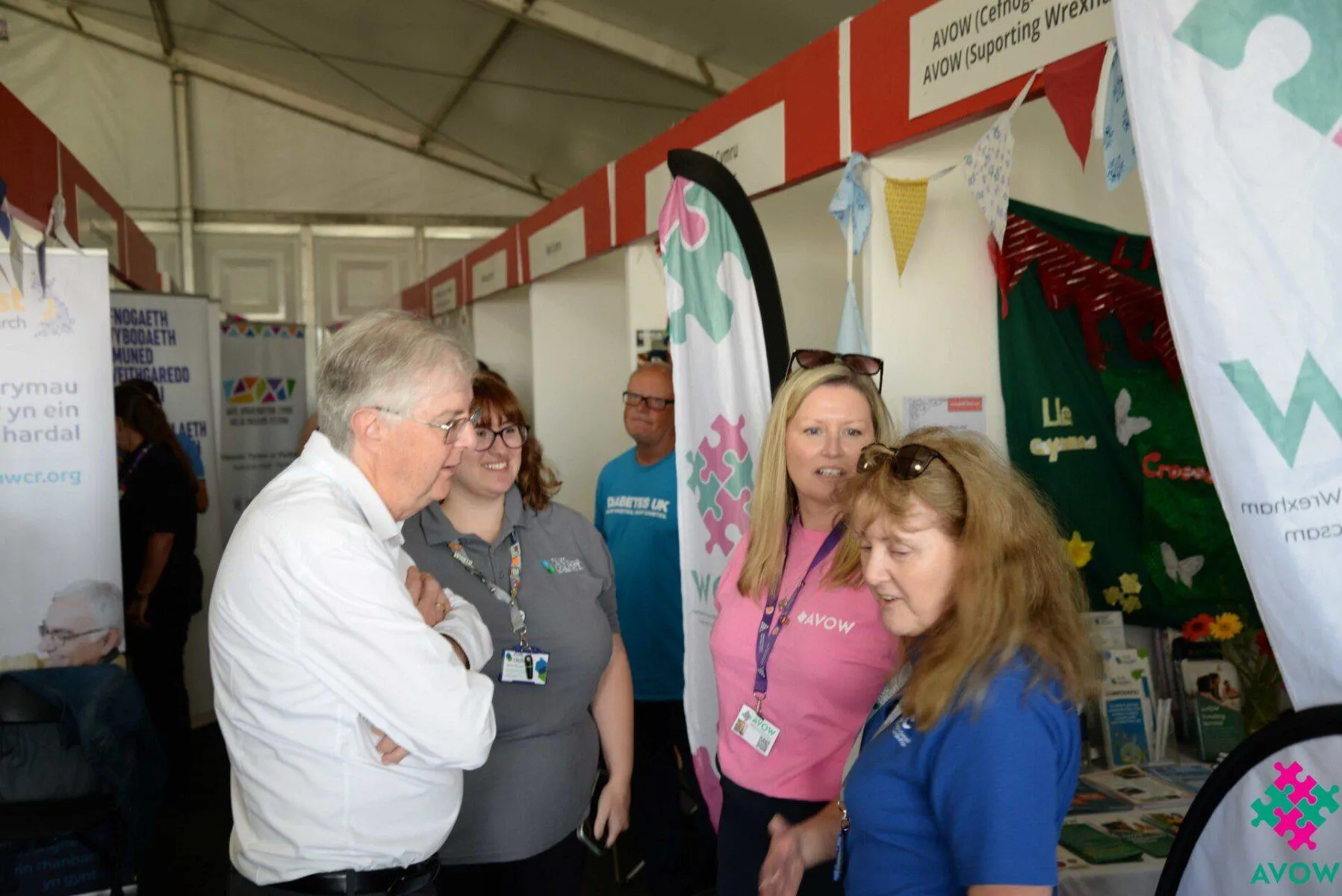 Mark Drakeford MS with Emily (FLVC), Jane Edwards (AVOW) and Heather (FLVC)