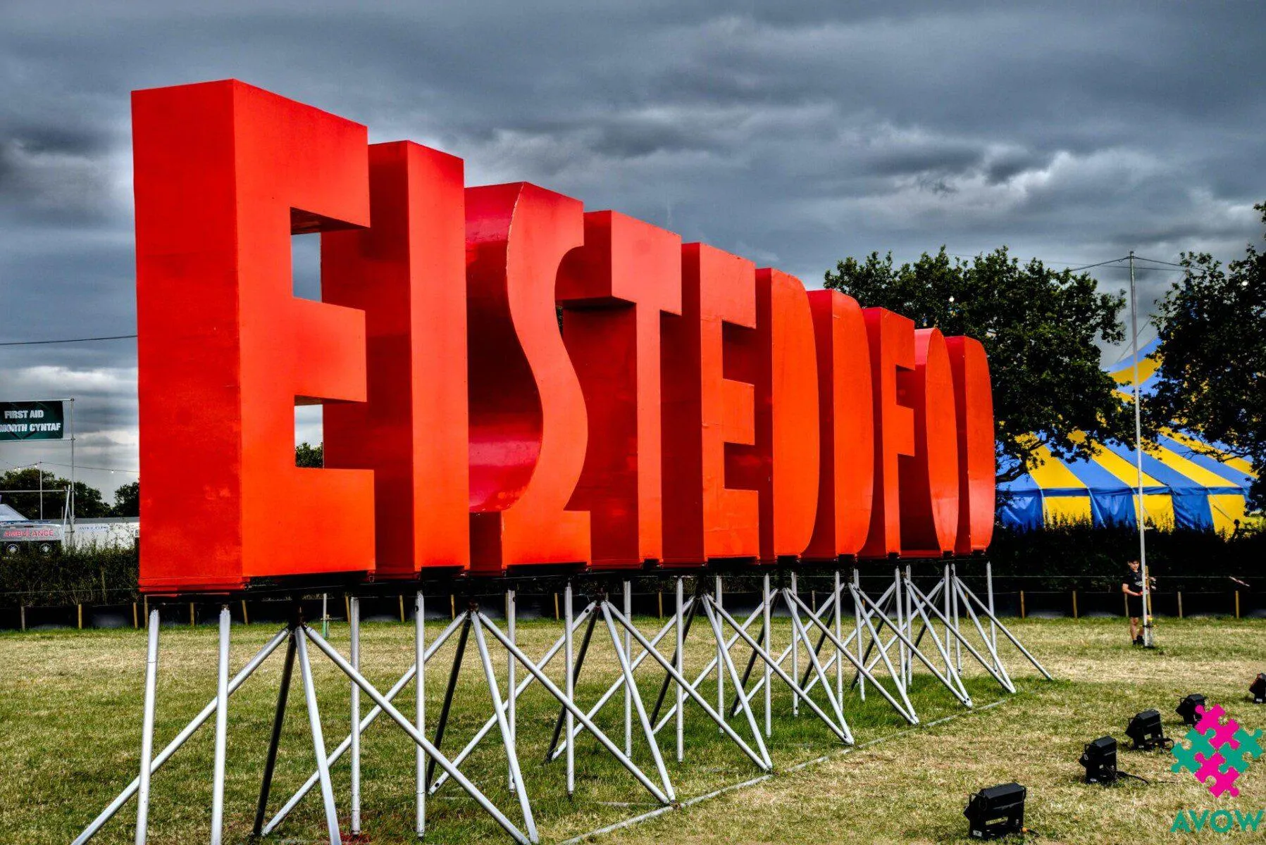 Eisteddfod Sign against a cloudy-grey sign