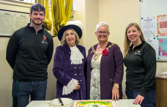 Shopmobilty 10 Years Celebration - David McDonald, High Sheriff of Clwyd Julie Gillbanks, Mayor of Wrexham Cllr Tina Mannering, Chief Officer of AVOW Dawn Roberts-McCabe